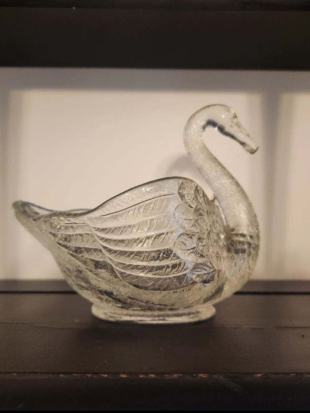 Vintage Imperial Clear Glass Swan Candle Holder/QTip Holder/Match Holder